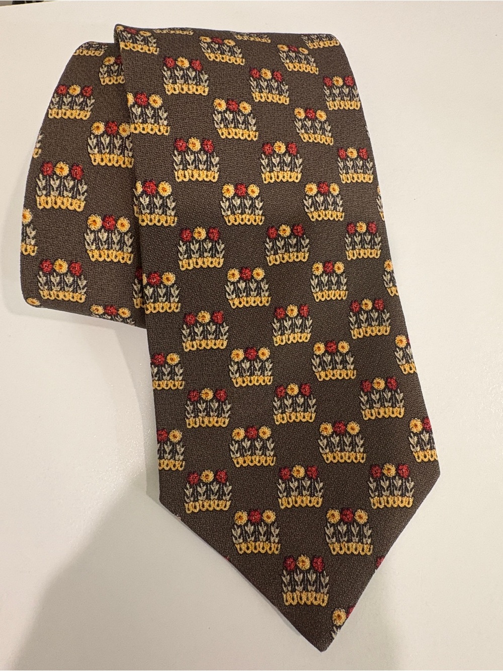 Vintage Valentino Cravatte 100% Silk Tie Brown Multicolor Overall Floral